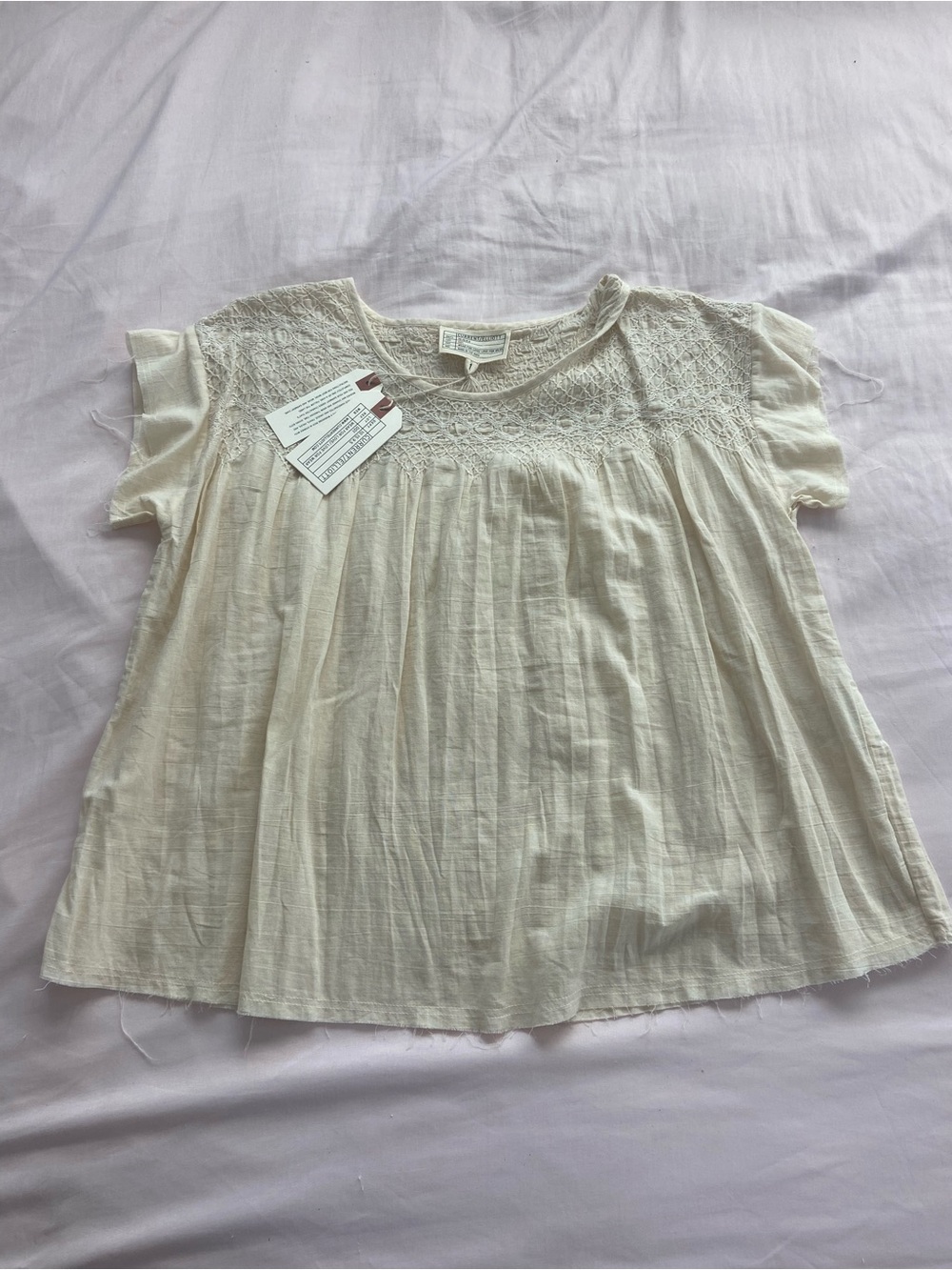 Current/Elliott Cream Short Sleeve Flowy Blouse